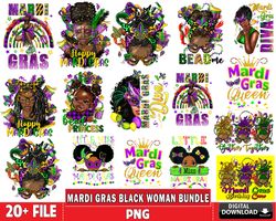 20 file mardi gras black woman bundle png
