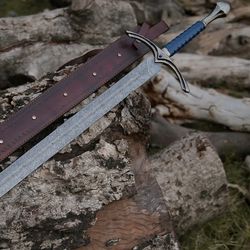 New Custom Handmade Damascus Steel 39" Viking Hunting Sword and handmade gift swords  With Leather Sheath mk3973m