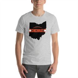 Cincinnati Football Ohio Outline Short-Sleeve Unisex T-Shirt (Black Design)