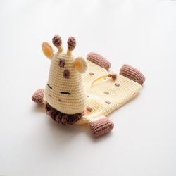 crochet giraffe lovey, amigurumi, baby shower, baby toy, giraffe toy, pattern, pdf, english
