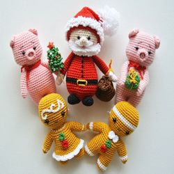 crochet christmas decoration: santa, piggi and gingerbread, pattern, pdf, english, amigurumi