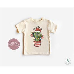 Cactus Christmas Toddler Shirt - Retro Christmas Kids Shirt - Cute Christmas Shirt - Vintage Natural Toddler Tee
