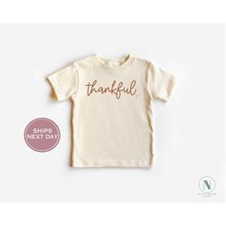 Thankful Toddler Shirt - Retro Thanksgiving Kids Shirt - Boho Thanksgiving Shirt - Vintage Natural Toddler Tee
