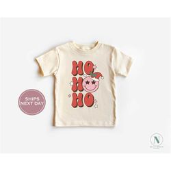 Ho Ho Ho Toddler Shirt - Retro Happy Face Christmas Shirt - Cute Christmas Shirt - Vintage Natural Toddler Tee