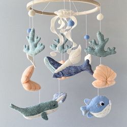 ocean baby mobile for nursery, whale baby mobile, under the sea mobile, expecting mom gift, ocean nursery decor