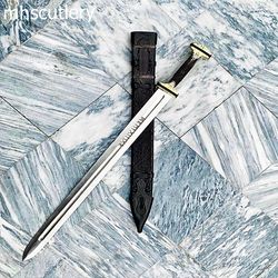 Custom Handmade Carbon Steel Bushcraft Viking Sword With Wood Handle And Leather Sheath.