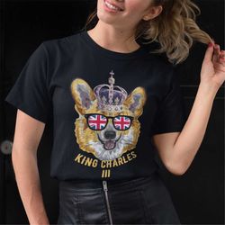 Funny King Charles Coronation T-shirt Royal Corgi Dog / Adults & Kids UK Union Jack Coronation Costume Dress His Majesty