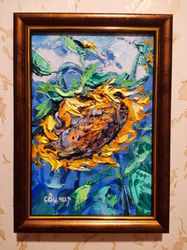 Sunflowers Landscape Oil Painting Impasto Original Framed Artist Svinar Oksana