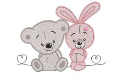Teddy Bear and Bunny Embroidery Design: Perfect for Baby Showers and Nursery Decor, Cute Animal