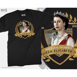Elizabeth II of England T-shirt | Her Royal Highness Queen1926-2022 Rest in Peace Gold Crest Crown Insignia Queen Elizab