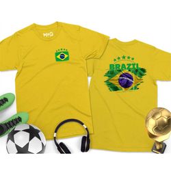 Brazil Flag T-shirt Brazil Flag Soccer Football Country Pride Unisex Gifting Round Neck Short Sleeves Summer Clothing fo