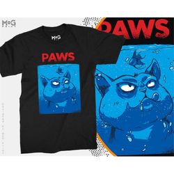 Paws Jaws Cat T-shirt Cute Kitty Fish Animal Parody Tee For Cat Lovers, Pet Owner Gift Funny Cat T-shirt Hilarious Kitte