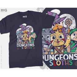 Dungeons and Sloths Funny Roleplaying Gamers Sloth Graphic T-Shirt Dungeons & Sloths DnD Dungeon Master Shirt Tabletop G