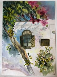 Summer original watercolour painting hand painted modern painting wall art 8x11 inch