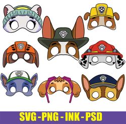 Paw Patrol Masks SVG, Paw Patrol SVG Birthday, Cute Paw Patrol INK, PNG