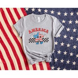 Checkered America Star Shirt, Retro Comfort America Shirt, Fireworks Shirt, Patriotic Shirt, Independence Day Gift, Prou
