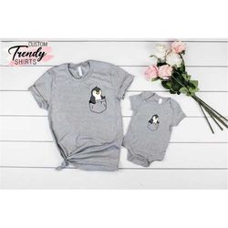 Matching Penguin Pocket Tee, Penguin Lover Gift, Cute Penguin T-Shirt, Gift for Mother's Day, Dad and Son Penguin Shirt,