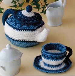 Tea Party Crochet pattern Teapot, Teacup, Saucer - Digital PDF
