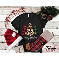 Merry Christmas Shirts, Gift For Christmas, Family Christmas T Shirts,Leopard Print,Christmas Tree Shirts, Christmas Hol