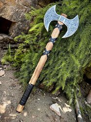 forged axe handmade double head axe hand forged axe large viking axe with leathe