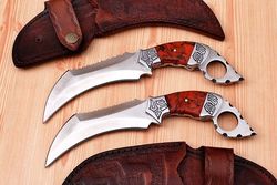Custom Handmade D2 Steel 11 inch Hunting Karambit knives Pair With Beautiful Leather Sheath
