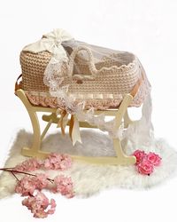 MYBASSINET Deluxe Bassinet for Newborn |Very Special design Baby Moses Basket with Tulle| Baby shower gift