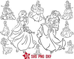 Disney Princesses outline svg, Disney princess line svg png