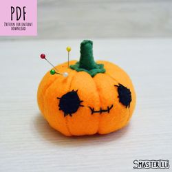 Felt pumpkin pattern & tutorial PDF, DIY stuffed felt pincushion, Halloween gift, felt vegetables, felt stuffed toy