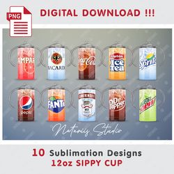10 Inspired Ice Drinks Sublimation Designs - Seamless Sublimation Patterns - 12oz SIPPY CUP - Full Cup Wrap