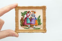 1/12 scale miniature tapestry embroidery kit for dollhouse "Two girlfriends".