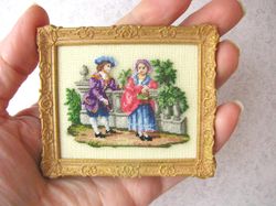 Miniature tapestry embroidery kit for dollhouse "Lady and gentleman" in 1/12 scale