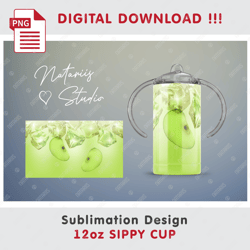 Realistic Apple Ice drink Sublimation Design - Seamless Sublimation Pattern - 12oz SIPPY CUP - Full Cup Wrap