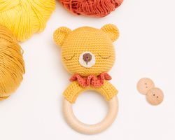 rattle crochet pattern, bear teether pattern, amigurumi bear baby rattle, teether pattern pdf