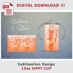 Realistic Peach Ice drink Sublimation Design - Seamless Sublimation Pattern - 12oz SIPPY CUP - Full Cup Wrap