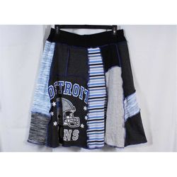 Upcycled Skirt Patchwork T-shirt Fabric Recycled Pieced Twirl At Knee Detroit Lions Gray Blue Football Sports M 8-12