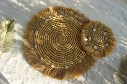 SET OF 6 Fringe raffia placemat with seashells | boho beach house placemate | c | beach house wedding table placemat