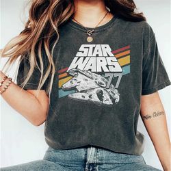 Retro Disney Star Wars Millennium Falcon Retro Rainbow Stripe Shirt, Galaxy's Edge Unisex T-shirt Family Birthday Gift A