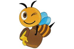 Get Buzzed with our Winking Bee and Honey Jar Embroidery Design - Shop Now!, Cute Animal