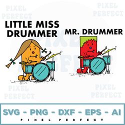 mr. drummer or little miss drummer svg, a customisable mr men inspired svg that's a wonderful gift for all drummers