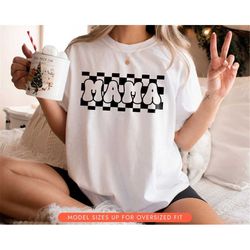 Checkerboard Mama Shirt, Mama Checkered T-shirt, Retro Mama Sweater, Mothers Day Shirt, Gift for Mom, Shirts for Mother,