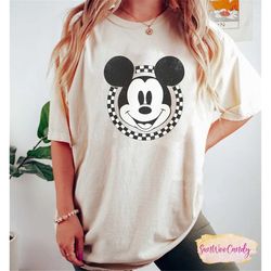 Mickey Checkerboard Circle Shirt, Disney Comfort Colors Shirt, Mickey Face Shirt, 90s Mickey Shirt, Disney Vacation Shir