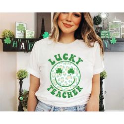 Lucky Teacher Tshirt, St Patricks Day Teacher Tee, Leopard Smile Face Shirt, Lucky Shamrock Shirt, St Paddy's Day Shirt,