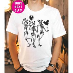 Funny Disney Skeleton Shirt, Disney Halloween Party Shirt, Skeleton Dancing Tee, Mickey Balloon T Shirt, Funny Halloween
