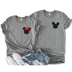 Minnie & Mickey Mouse Unisex T-shirts, Disney Matching Couple Tees, Left Chest Minnie and Mickey Mouse Disney T-shirts
