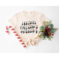 Christmas Light Alphabet T-Shirt, Christmas Doodle Teacher, Teaching Shirt, Christmas Teacher Gift, Christmas Alphabet T