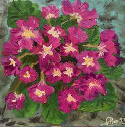 Primrose Painting Original Artwork Oil Painting Flowers Artwork Small Painting Floral Small Art Pink Flowers Art
