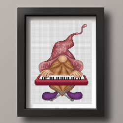 Gnome keyboardist cross stitch pattern PDF, Gnome cross stitch, Musician cross stitch, Counted cross stitch