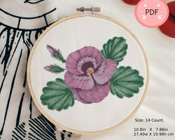 Pansies Cross Stitch Pattern, Pdf ,Instant Download , Floral X Stitch Chart ,Watercolor Tropical Flower