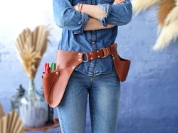 Leather Utility Belt Pouch, Leather Florist Tool Belt, Leather Gardening Belt