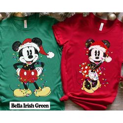 Disney Couples Mickey and Minnie Mouse Christmas Lights T-Shirt, Mickey's Very Merry Xmas Party Sweatshirt, Disneyland V